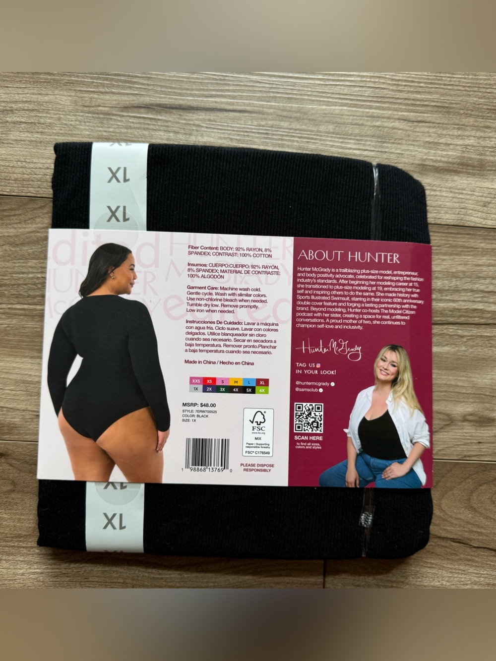 Edited x Hunter McGrady long-sleeve bodysuit classic crew neck black size 1x - Picture 7 of 9